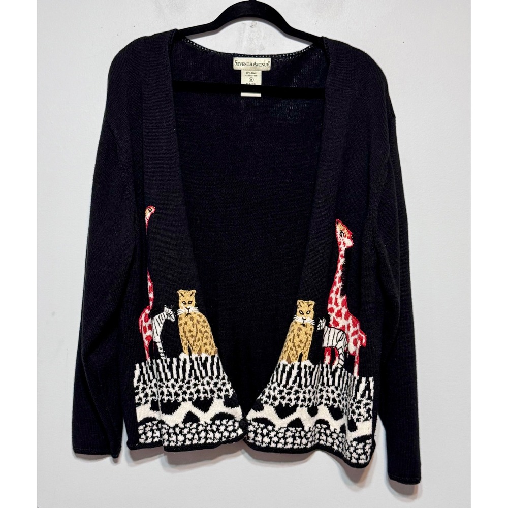 Vintage Seventh Avenue‎ Novelty Safari Knit Cardigan 1X Cottagecore Whiimsical